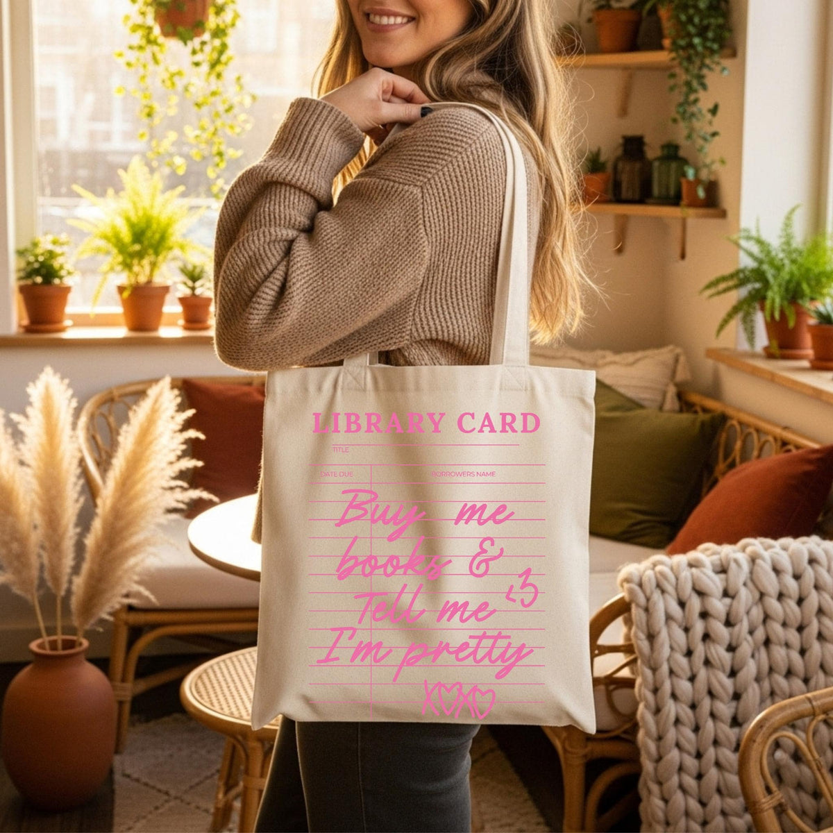 Library Card Tote Bag, Bookish Tote Bag, Buy me Books and Tell me I'm Pretty Bag, Book Canvas Bag, Cute Book Lover Gift, Bookworm Tote Bag