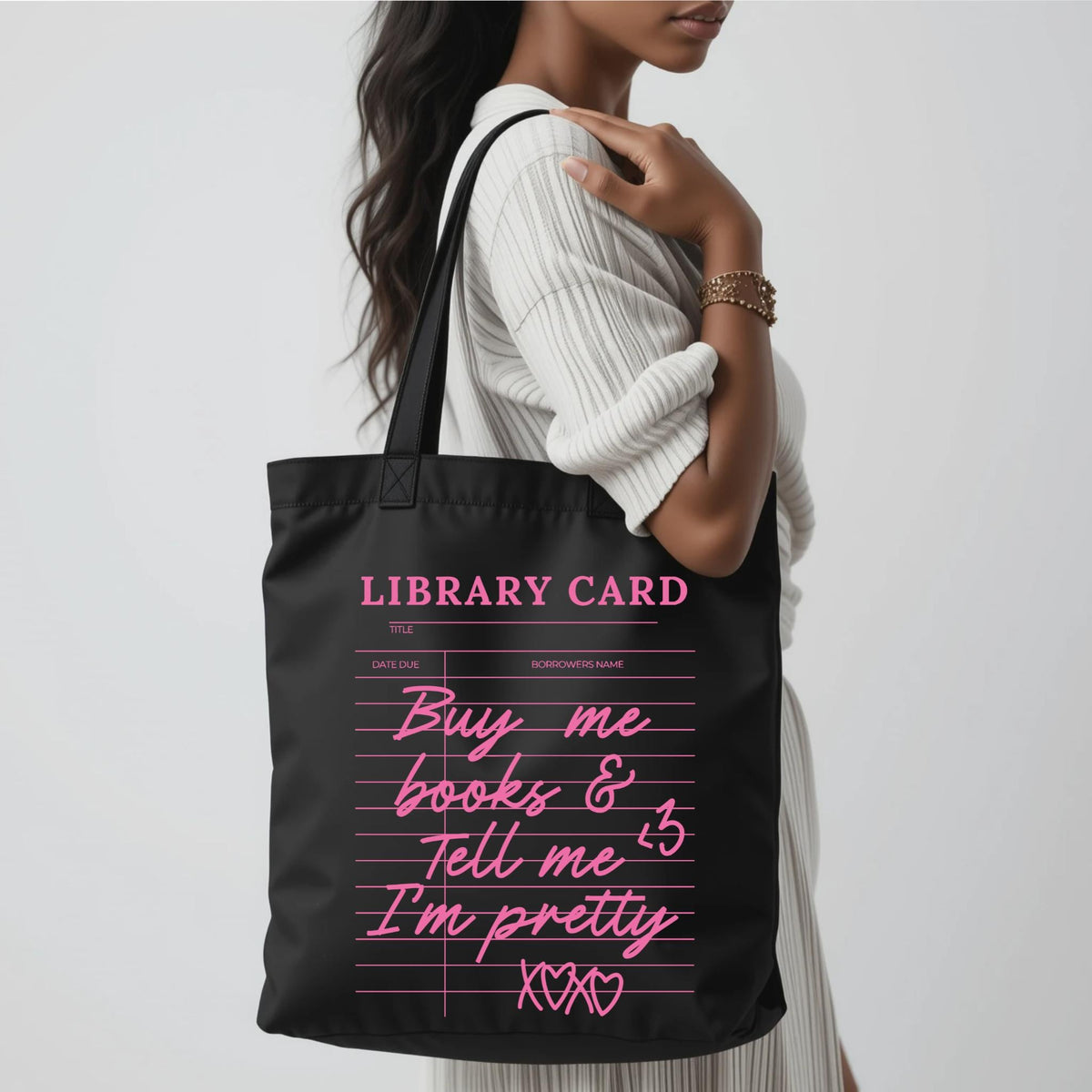Library Card Tote Bag, Bookish Tote Bag, Buy me Books and Tell me I'm Pretty Bag, Book Canvas Bag, Cute Book Lover Gift, Bookworm Tote Bag