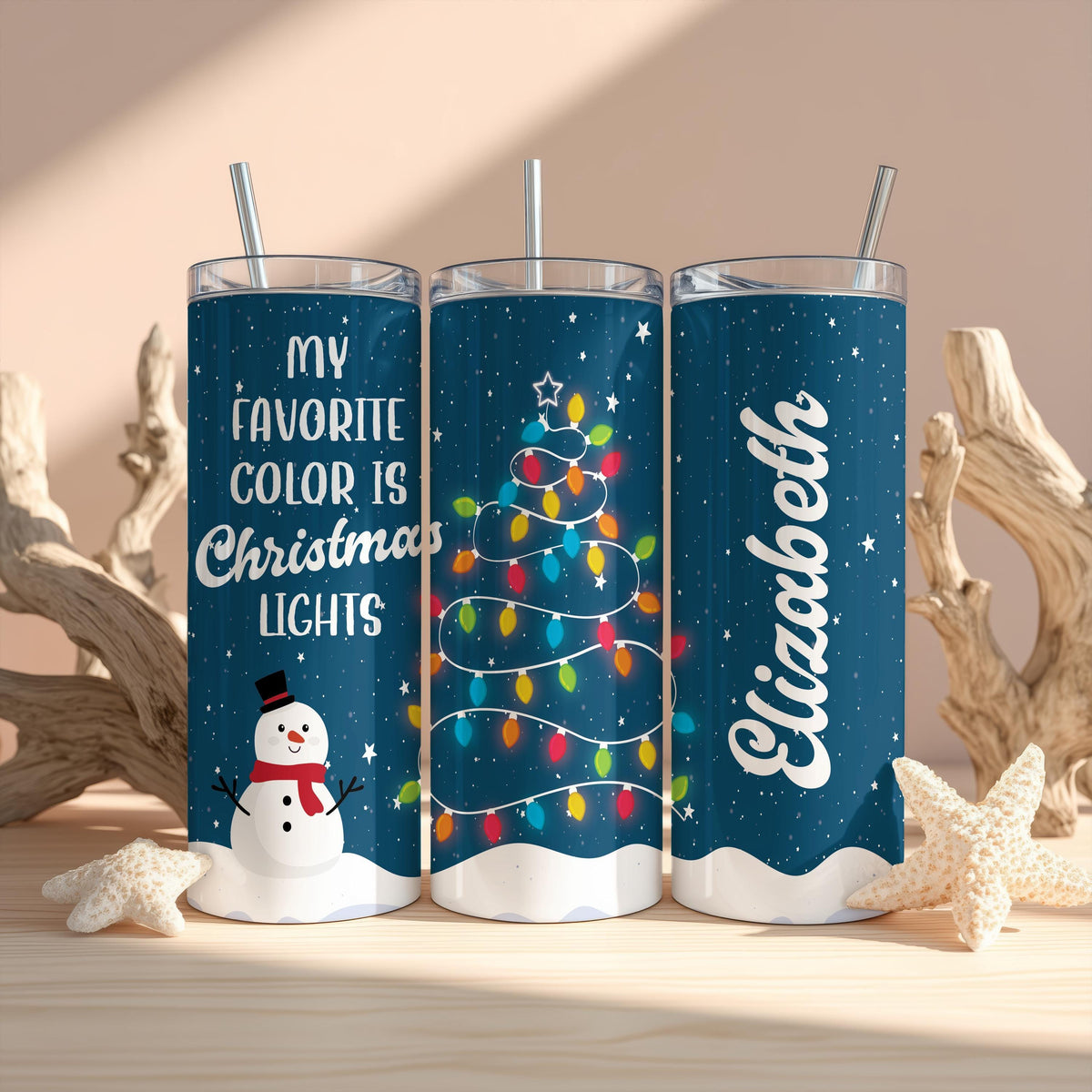My Favorite Color Is Christmas Lights Tumbler With Straw, Customizable Secret Santa Gift