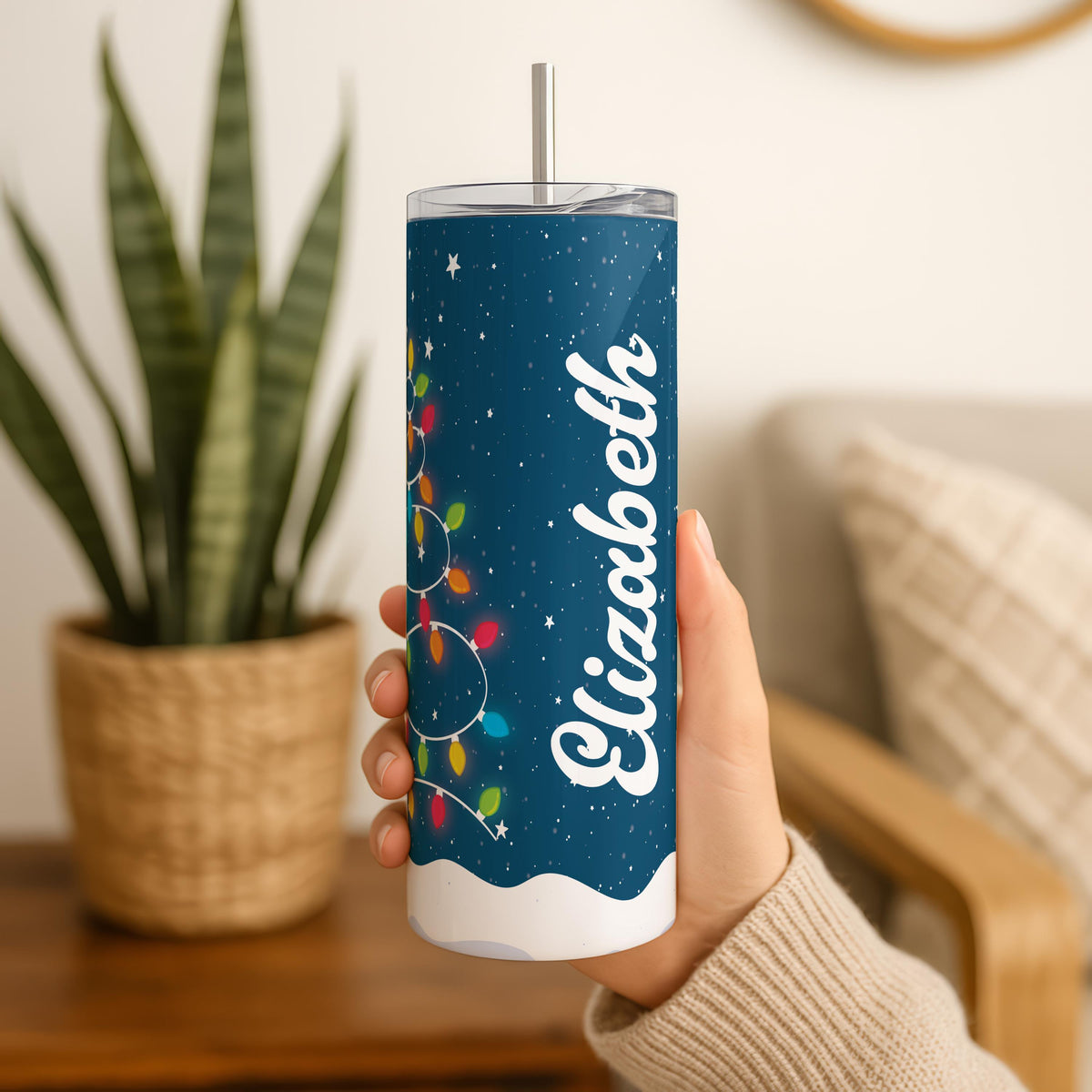My Favorite Color Is Christmas Lights Tumbler With Straw, Customizable Secret Santa Gift