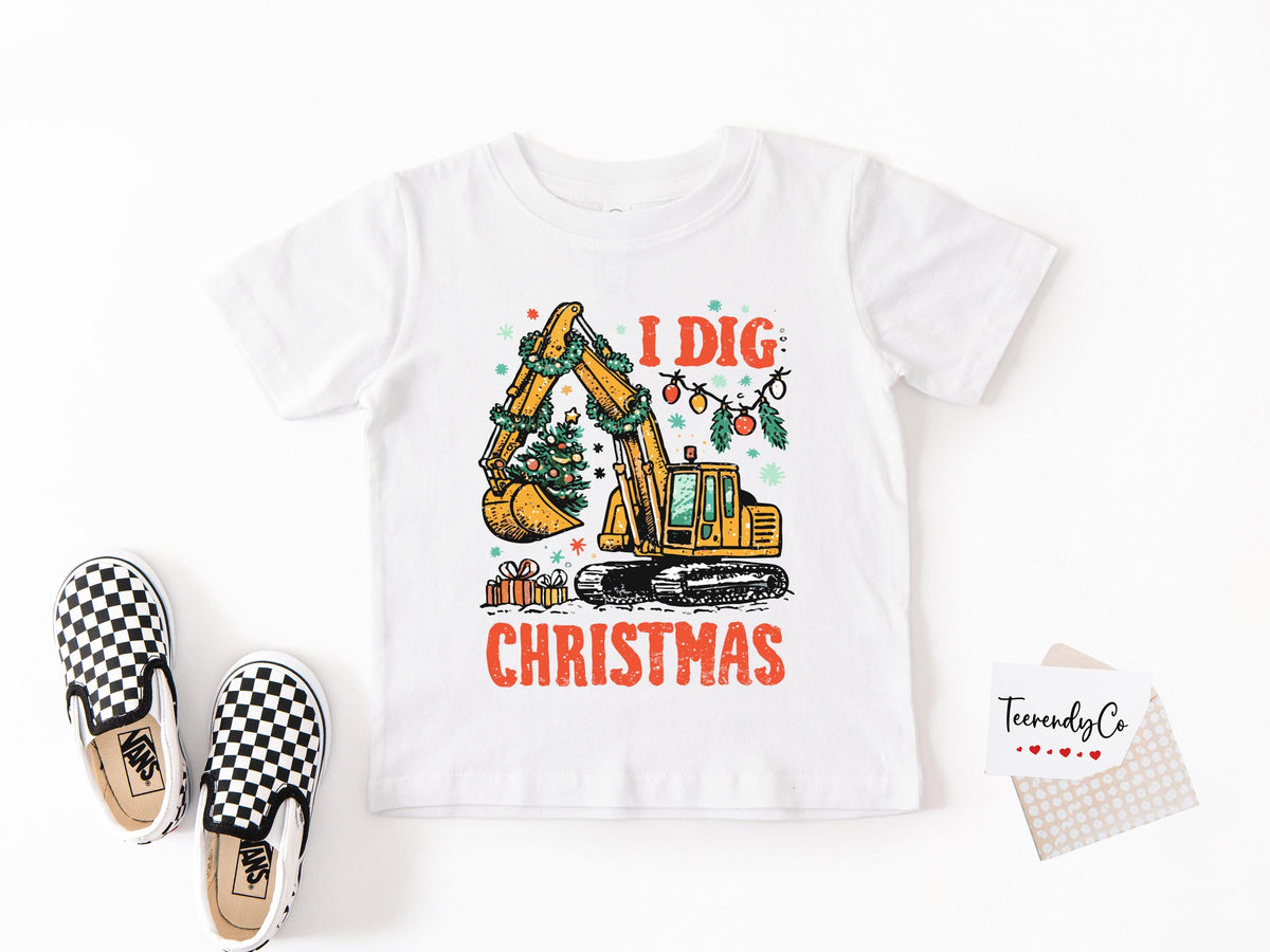 I Dig Christmas Shirt, Christmas Boys T-Shirt, Funny Christmas Kids Gift, Excavator Lover Christmas Sweatshirt, Toddler XMAS Tee