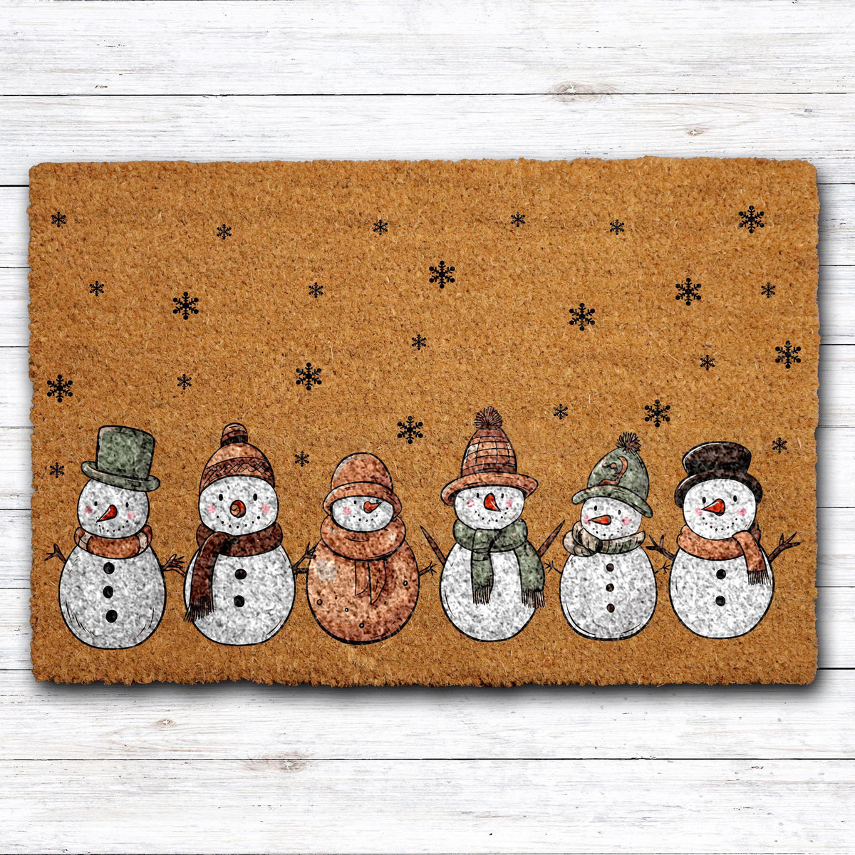 Snowman Doormat, Holiday Snowman Welcome Mat, Winter Snowflake Coir Door Mat