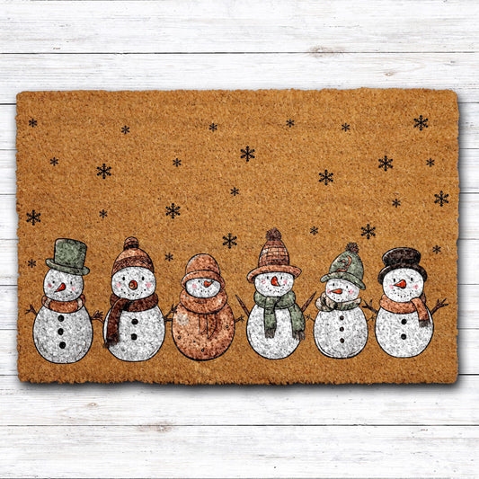 Snowman Doormat, Holiday Snowman Welcome Mat, Winter Snowflake Coir Door Mat