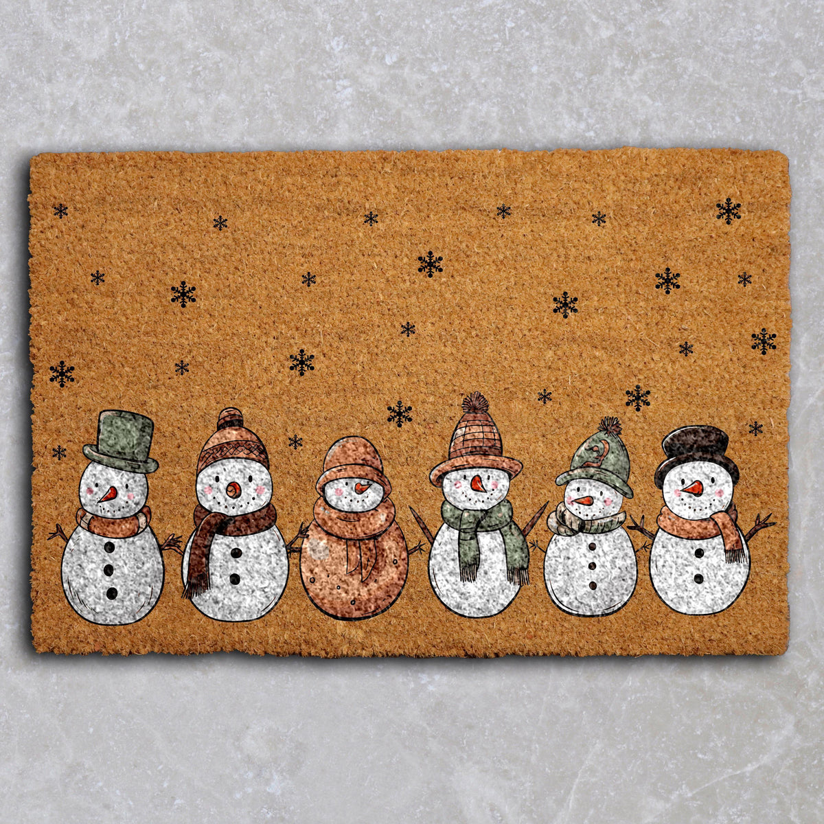 Snowman Doormat, Holiday Snowman Welcome Mat, Winter Snowflake Coir Door Mat