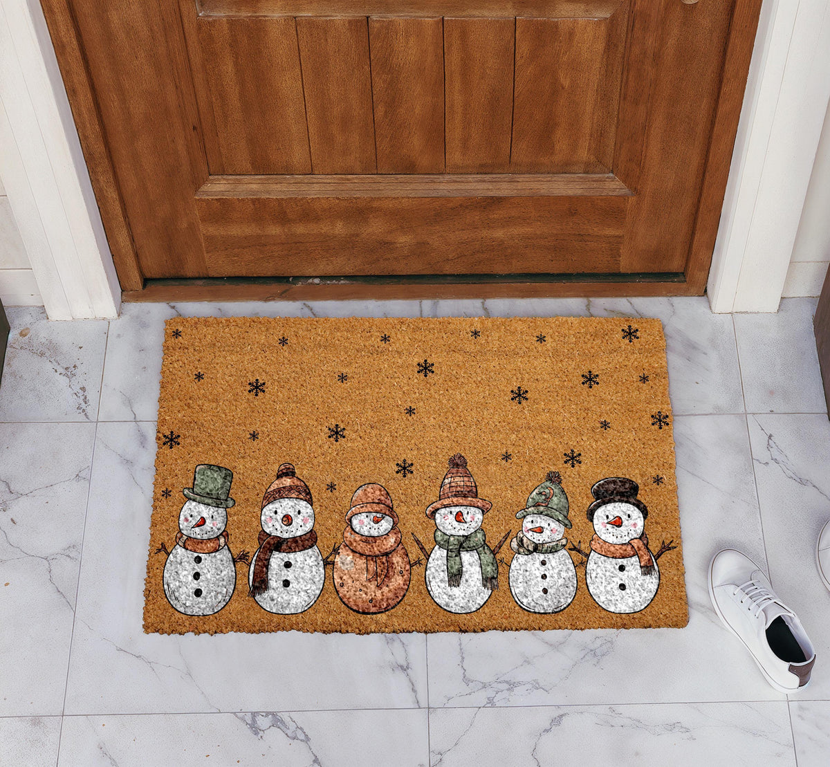 Snowman Doormat, Holiday Snowman Welcome Mat, Winter Snowflake Coir Door Mat
