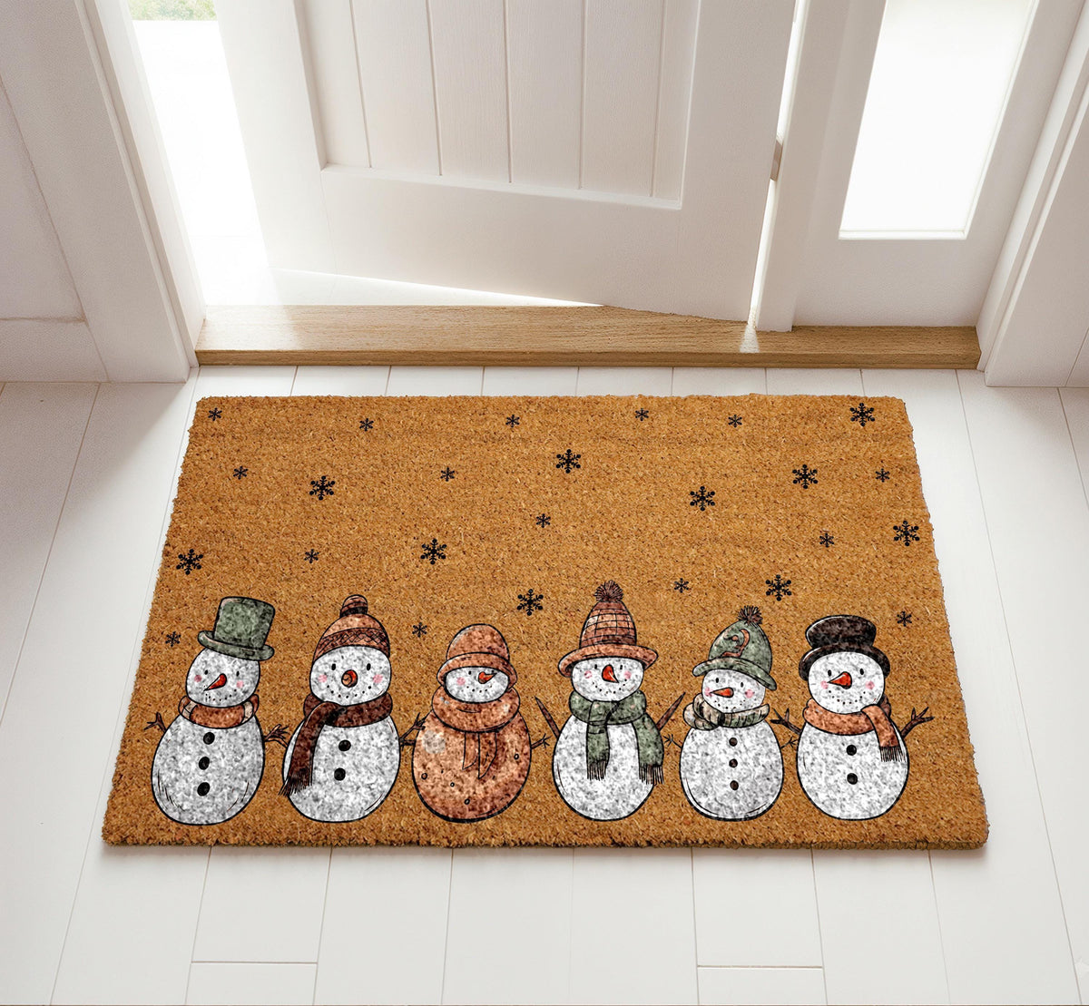 Snowman Doormat, Holiday Snowman Welcome Mat, Winter Snowflake Coir Door Mat