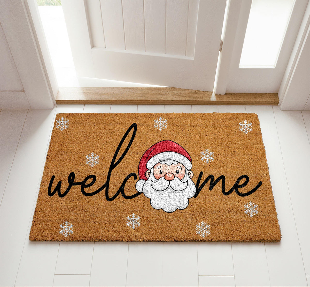 Santa Welcome Doormat, Cute Christmas Front Door Mat, Jolly Santa Claus Welcome Mat