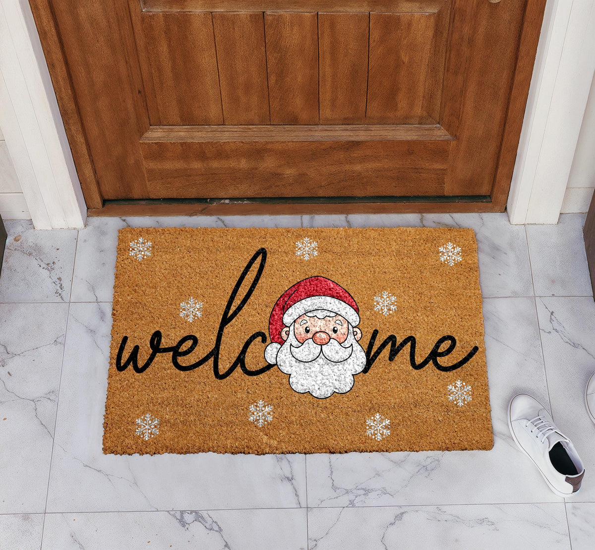 Santa Welcome Doormat, Cute Christmas Front Door Mat, Jolly Santa Claus Welcome Mat