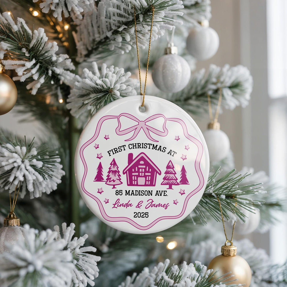 Personalized First Christmas New Home Ceramic Ornament, Couple Keepsake