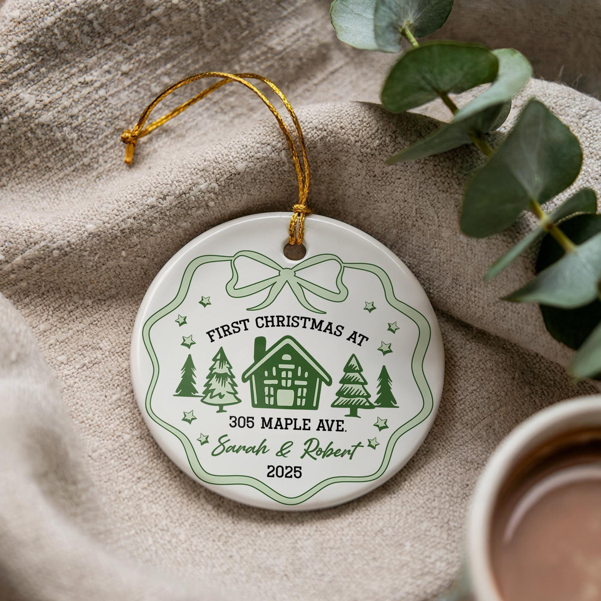 Personalized First Christmas New Home Ceramic Ornament, Couple Keepsake