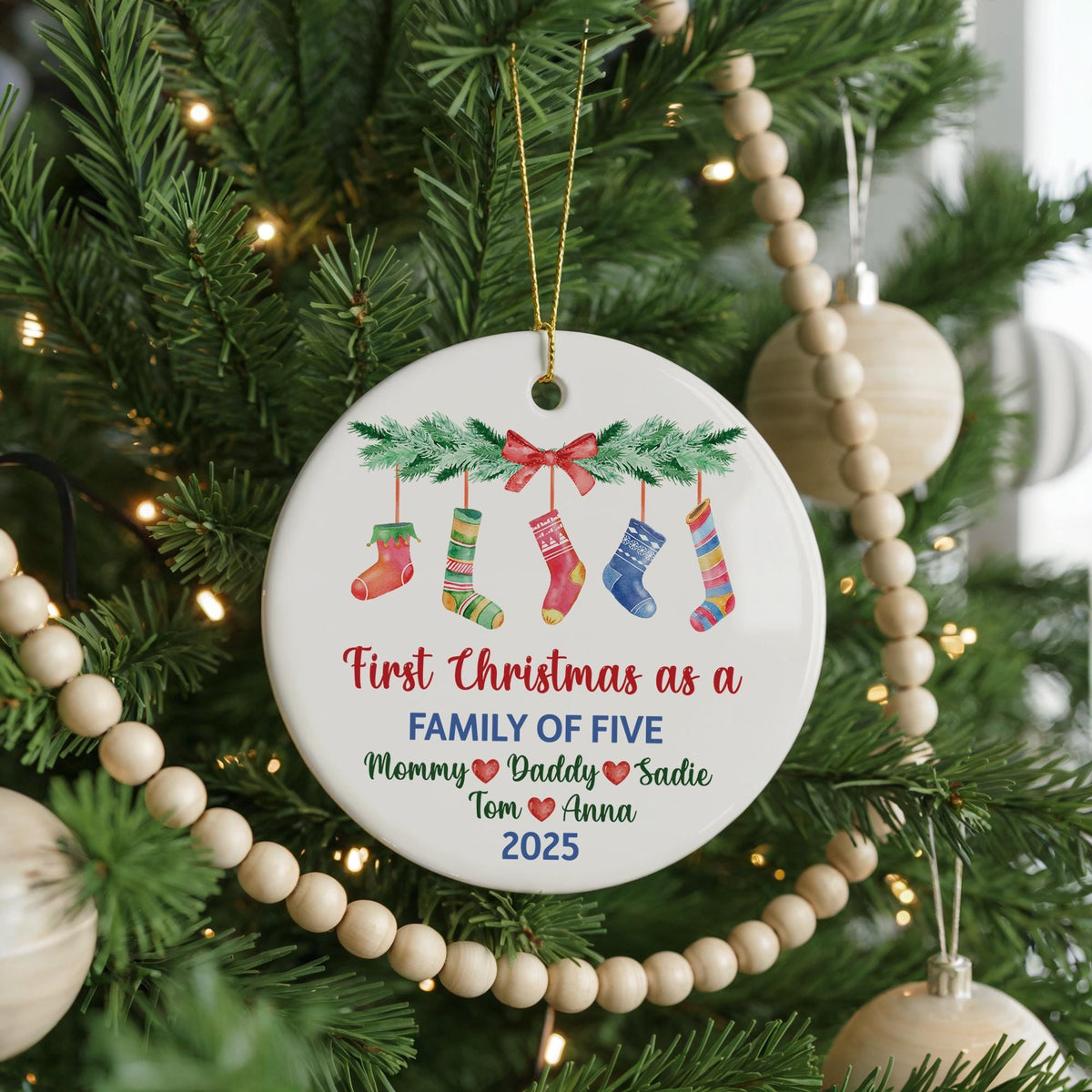 Personalized Family First Christmas Ornament, Ceramic Keepsake