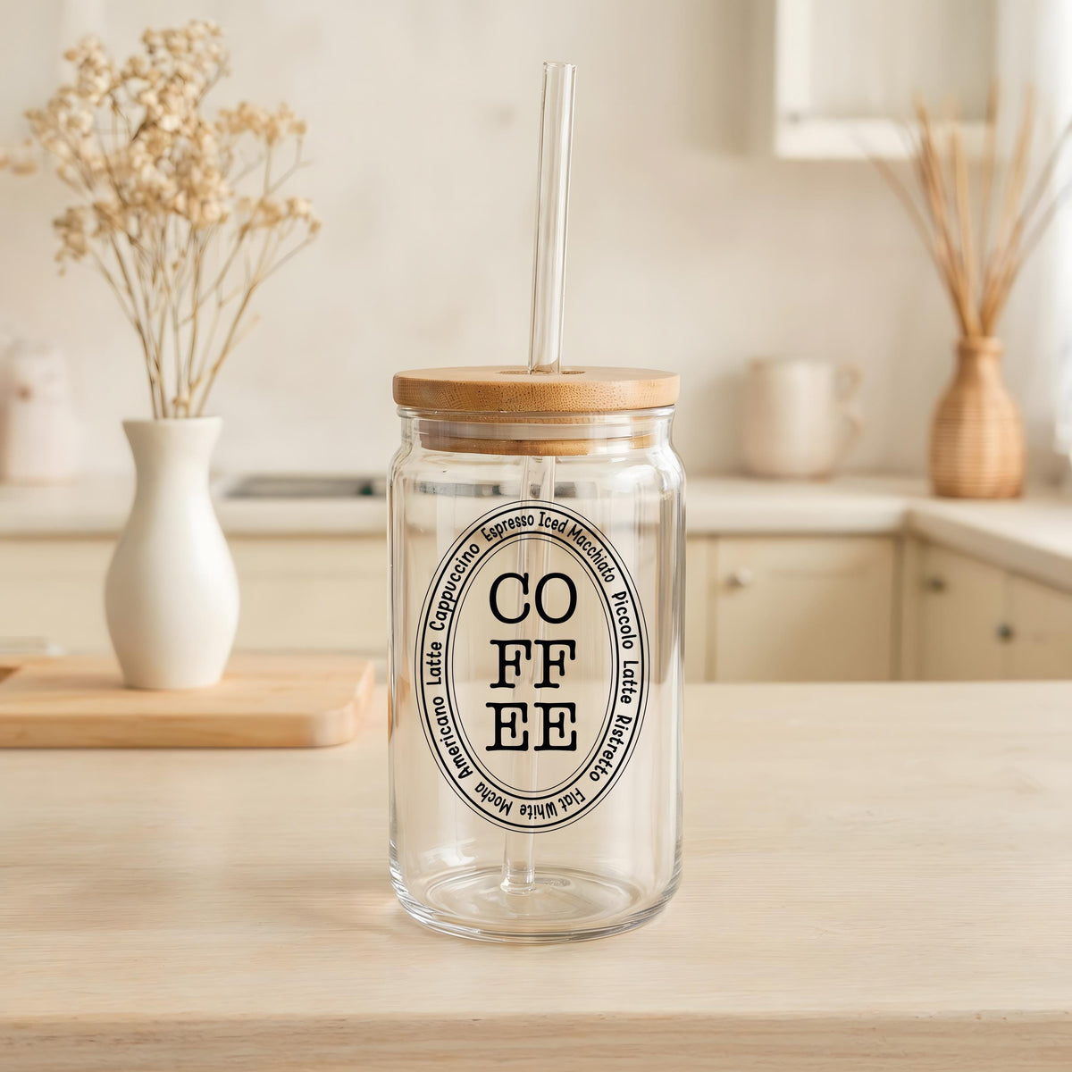 Coffee Varieties Written Can Glass Tumbler, Coffee Lover Gift, Clear Glass Iced Coffee Cup