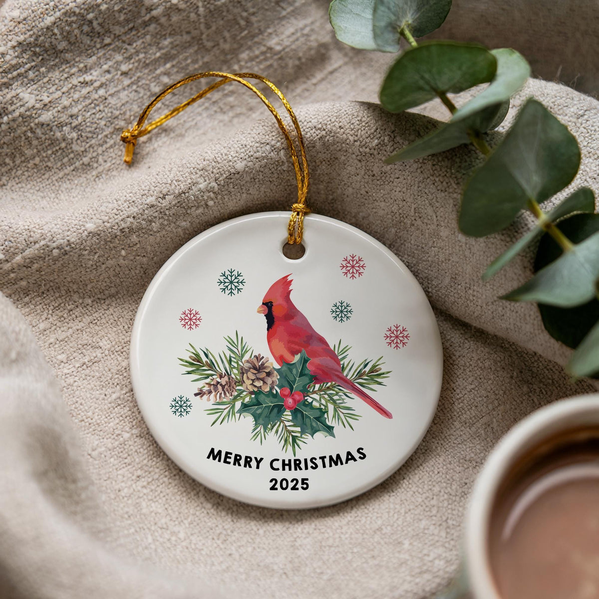 Cardinal Christmas Ornament, Ceramic Holiday Keepsake