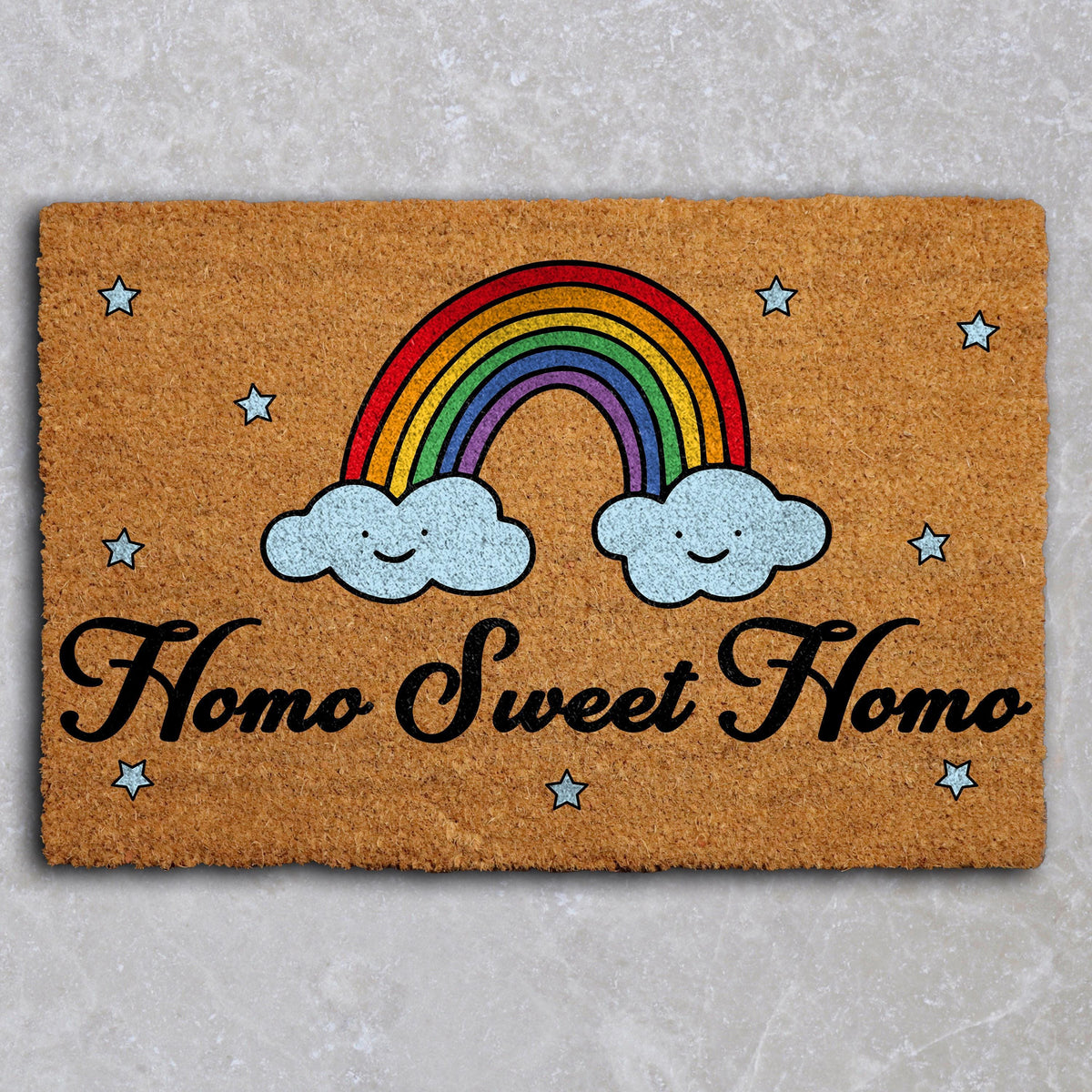 Homo Sweet Doormat, LGBTQ Welcome Mat, Rainbow Porch Coir Rug, Pride Month Decor