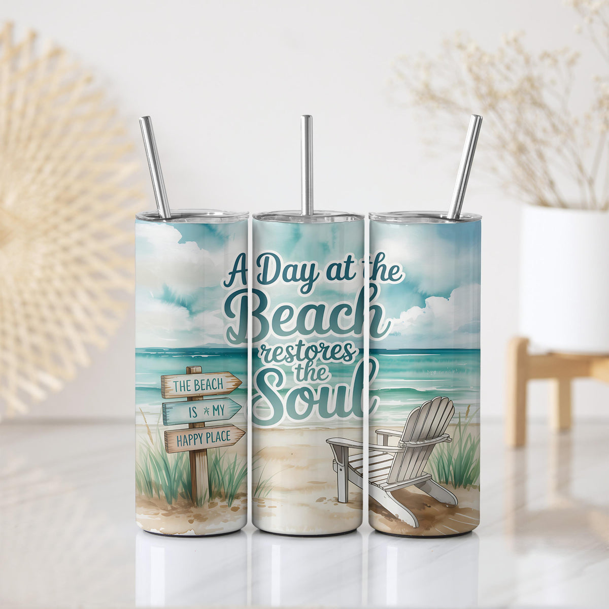 A Day At The Beach Restore The Soul Tumbler With Straw
