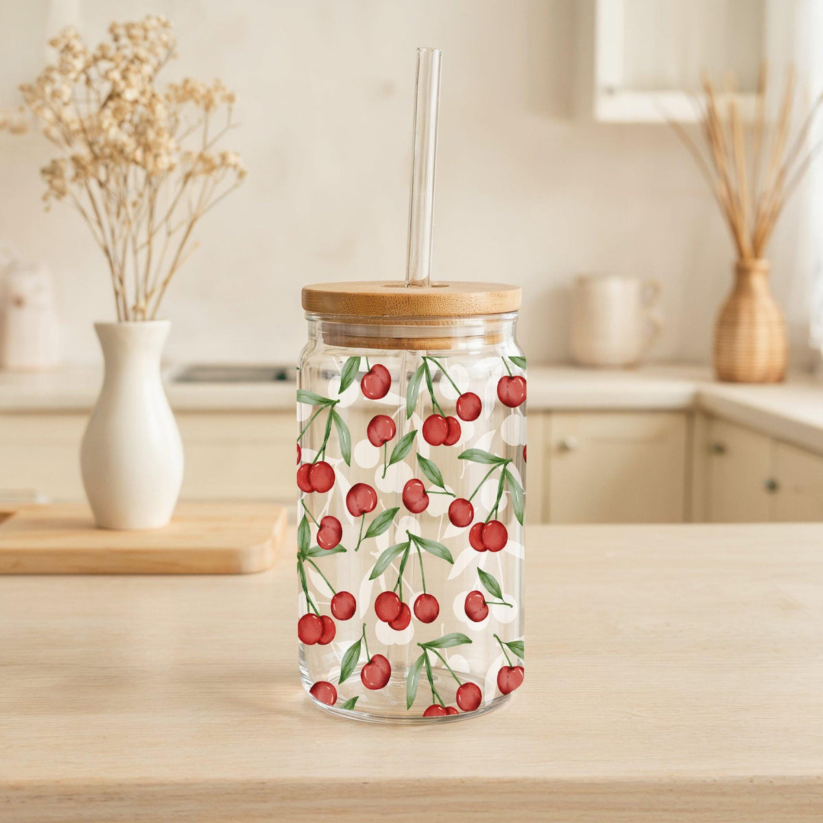 Cute Cherry Can Glass Tumbler, Trendy Iced Coffee Cup