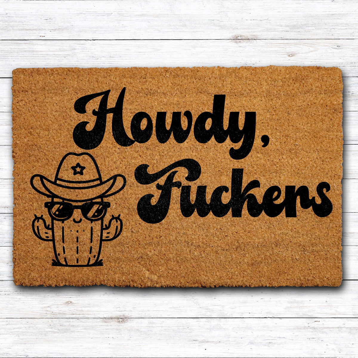 Howdy Fuckers Doormat, Cowboy Cactus Welcome Mat, Funny Western Home Decor