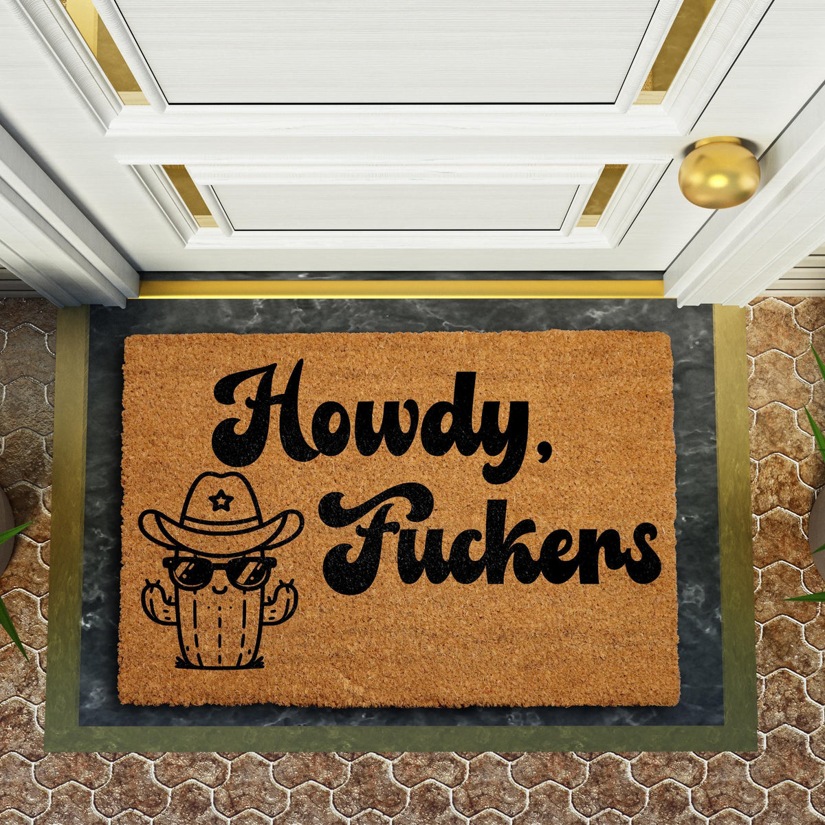 Howdy Fuckers Doormat, Cowboy Cactus Welcome Mat, Funny Western Home Decor