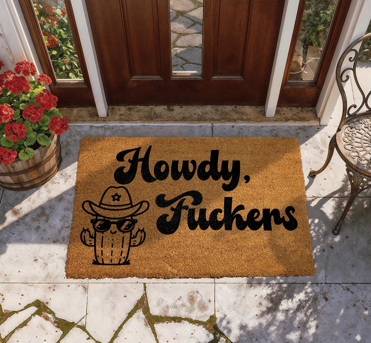 Howdy Fuckers Doormat, Cowboy Cactus Welcome Mat, Funny Western Home Decor