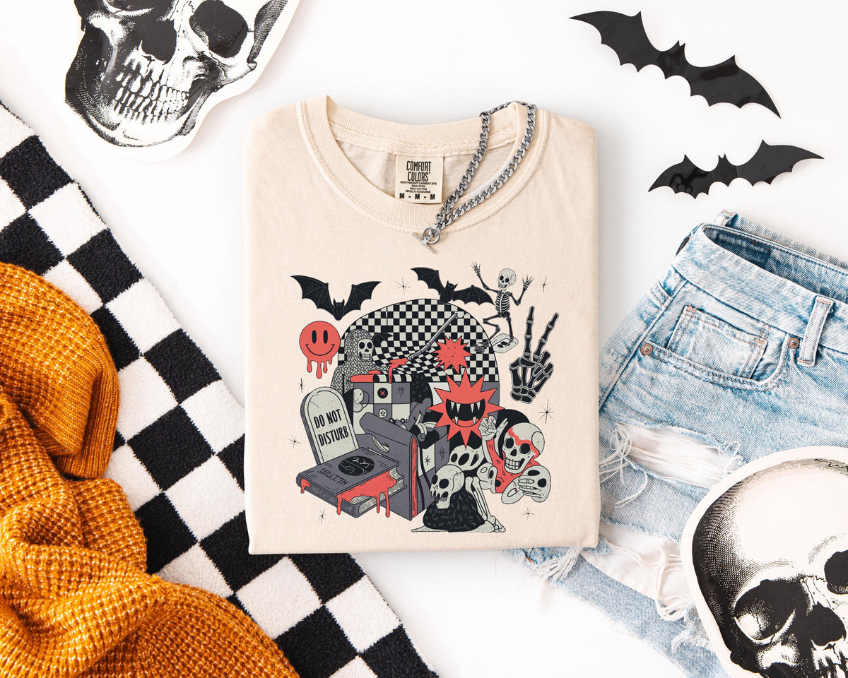 Do Not Disturb Skeleton Vampire Comfort Colors® Shirt, Funny Skeletons Halloween T-shirt, Skeleton Boo Party Tee, Spooky Vibes Crewneck