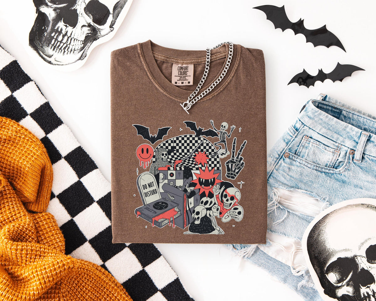 Do Not Disturb Skeleton Vampire Comfort Colors® Shirt, Funny Skeletons Halloween T-shirt, Skeleton Boo Party Tee, Spooky Vibes Crewneck