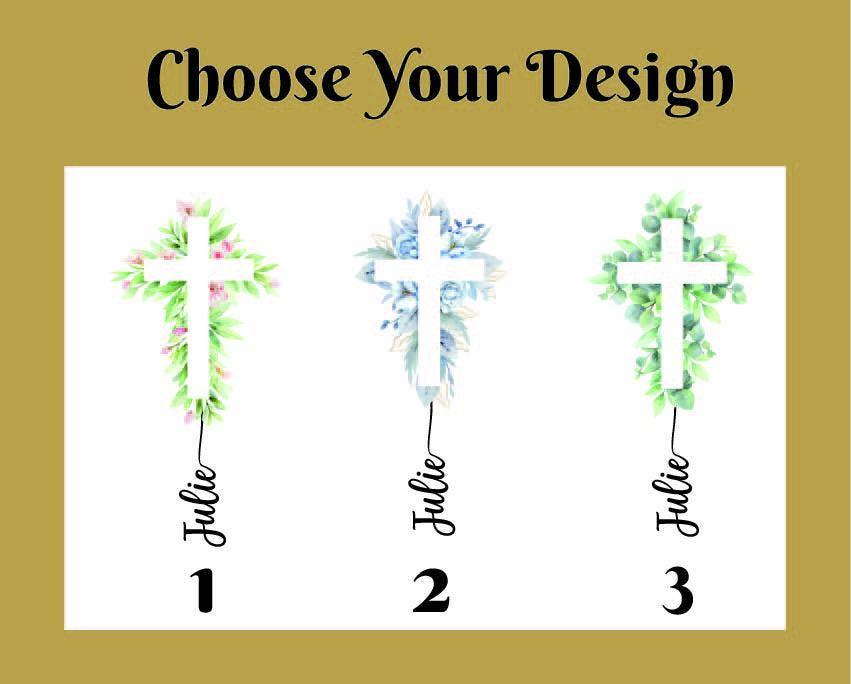 Customizable Floral Cross Can Glass Tumbler, Aesthetic Christian Gift For Her