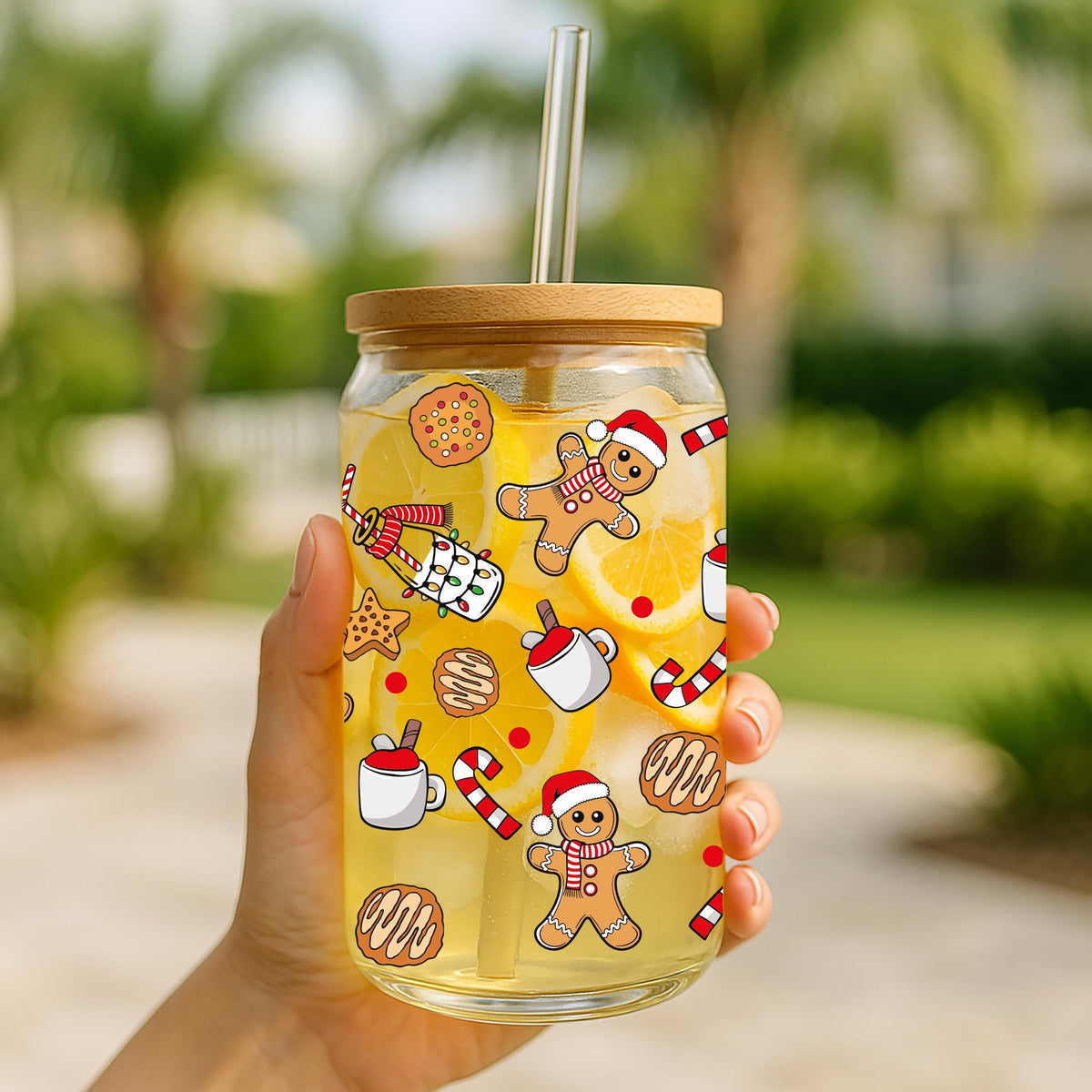 Gingerbread Man Pattern Can Glass Tumbler, Cute Christmas Party Cups, Xmas Holiday Hostess Gift