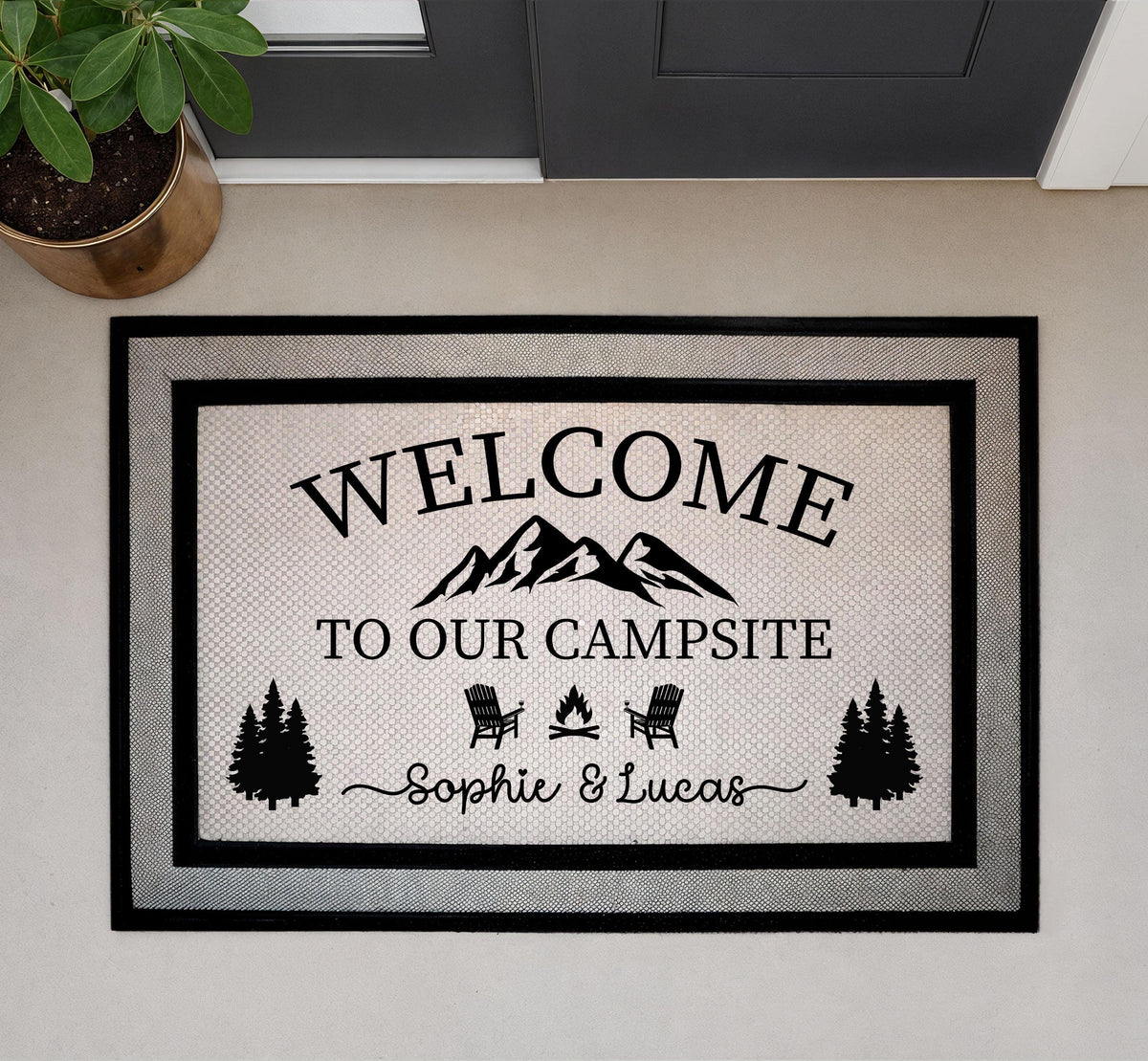 Personalized Welcome to Our Campsite Doormat, Custom Couple's Name Welcome Mat