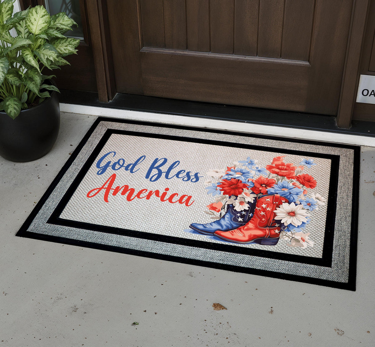 God Bless America Doormat, Patriotic Cowboy Boots Welcome Mat, 4th of July Door Mat
