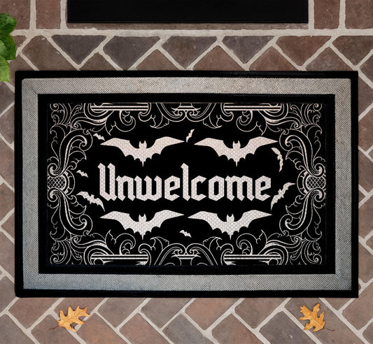 Unwelcome Bat Doormat, Gothic Spooky Home Decor, Vampire Bat Entry Mat