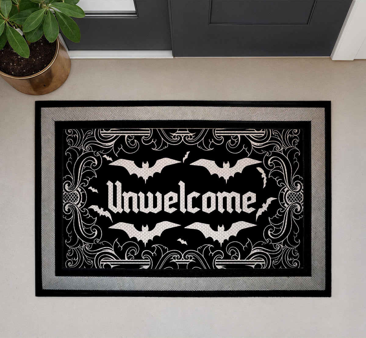 Unwelcome Bat Doormat, Gothic Spooky Home Decor, Vampire Bat Entry Mat