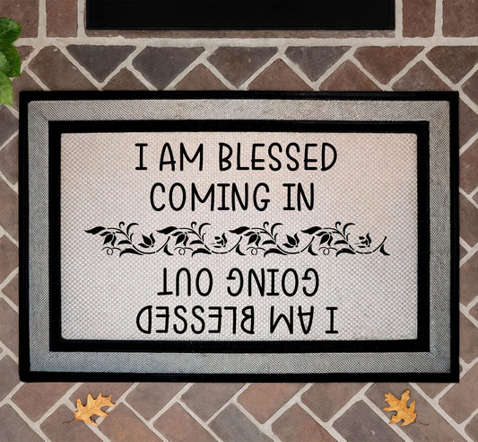 I am Blessed Coming In And Going Out Doormat, Inspirational Welcome Mat, Christian Home Decor
