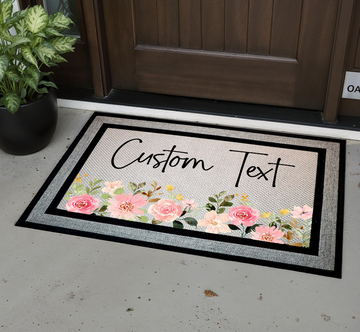 Custom Text Floral Doormat, Personalized Welcome Mat, Boho Roses Front Porch Decor