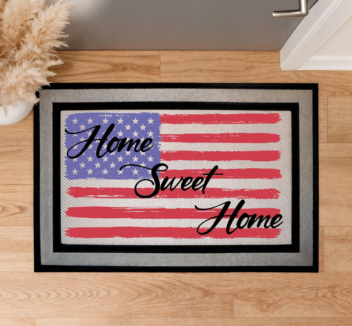 Home Sweet Home US Flag Welcome Doormat, Patriotic Door Mat, American Flag Design Mat