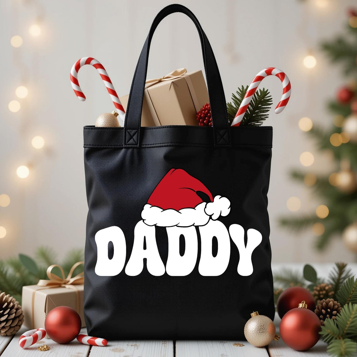 Custom Matching Family Christmas Tote Bag, Family Xmas Canvas Bag, Santa Hat Xmas Bag, Custom Name Christmas Crew Totes, Christmas Gift