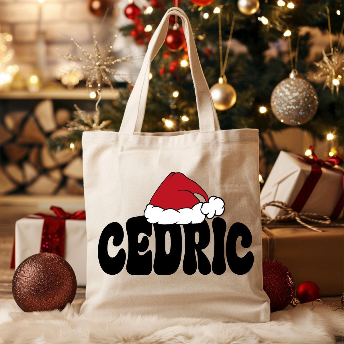 Custom Matching Family Christmas Tote Bag, Family Xmas Canvas Bag, Santa Hat Xmas Bag, Custom Name Christmas Crew Totes, Christmas Gift