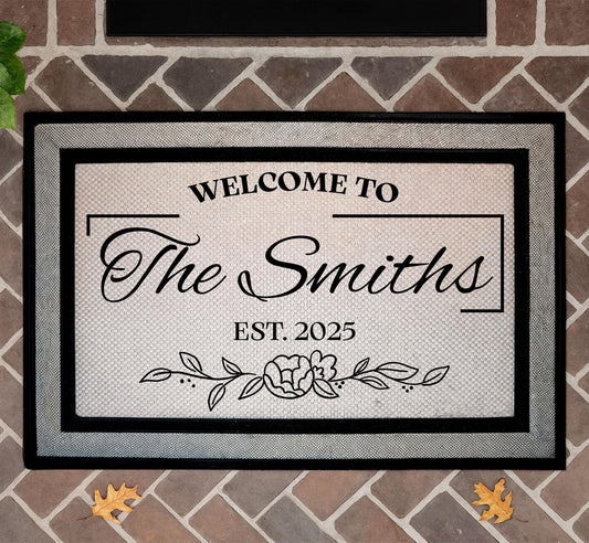 Custom Welcome to Our Home Doormat, Family Name & Est Year Door Mat