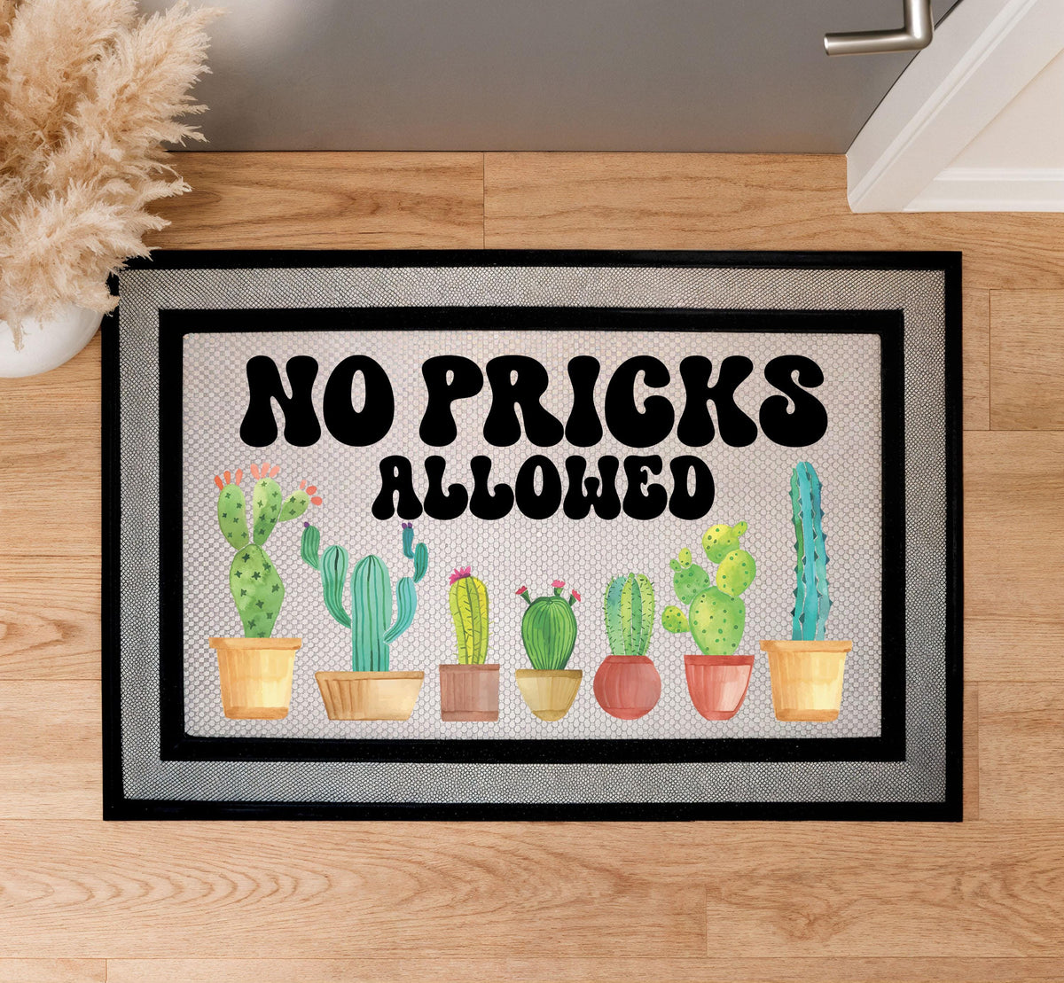 No Pricks Allowed Doormat, Funny Cactus Welcome Mat, Humorous Entry Home Decor