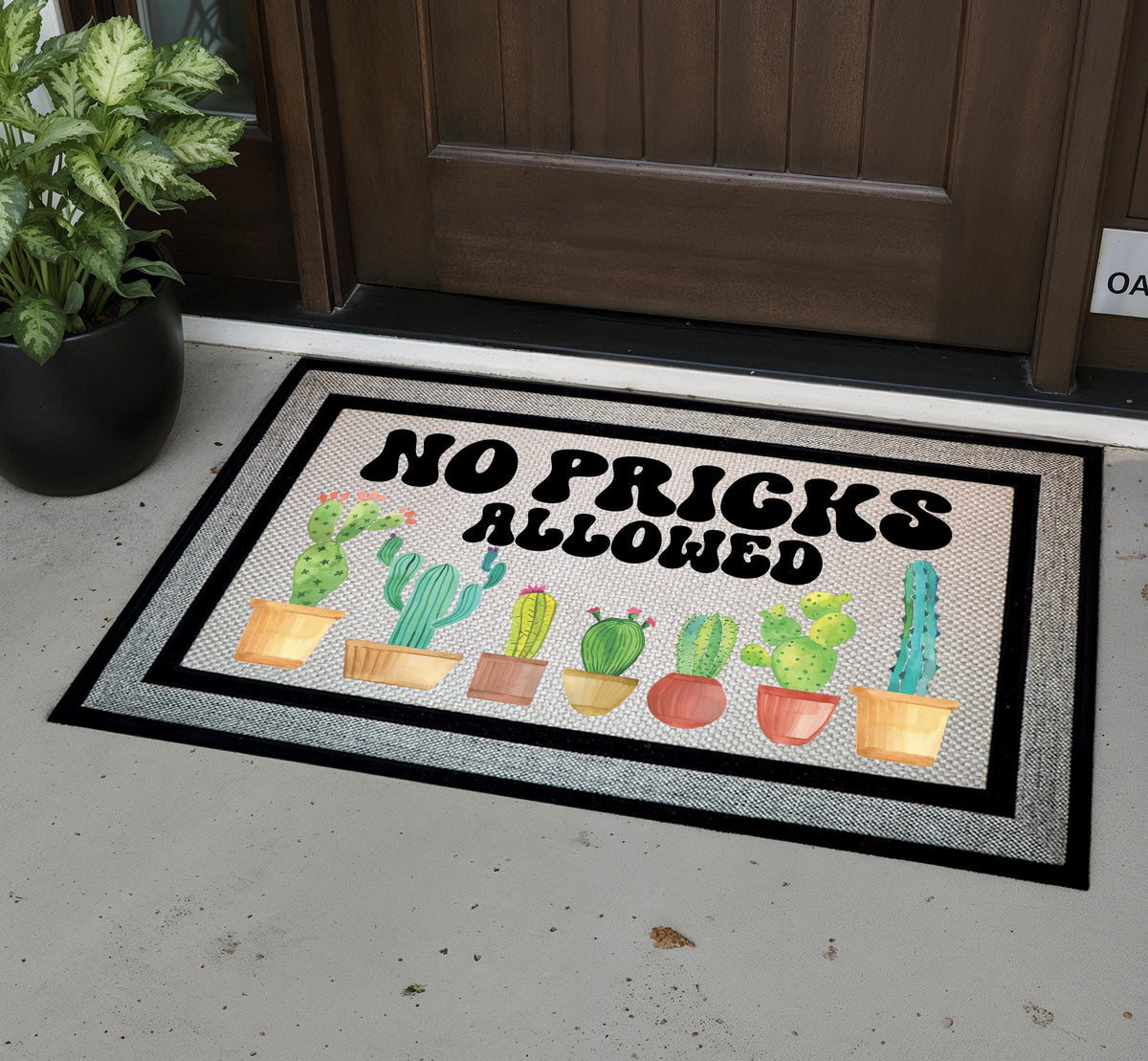 No Pricks Allowed Doormat, Funny Cactus Welcome Mat, Humorous Entry Home Decor