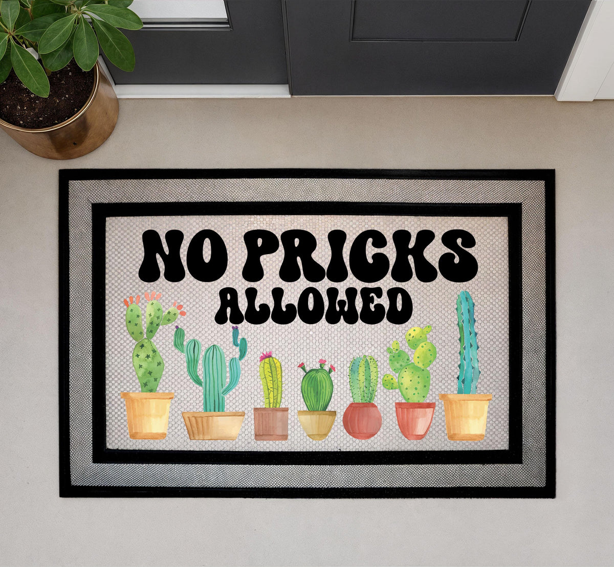 No Pricks Allowed Doormat, Funny Cactus Welcome Mat, Humorous Entry Home Decor