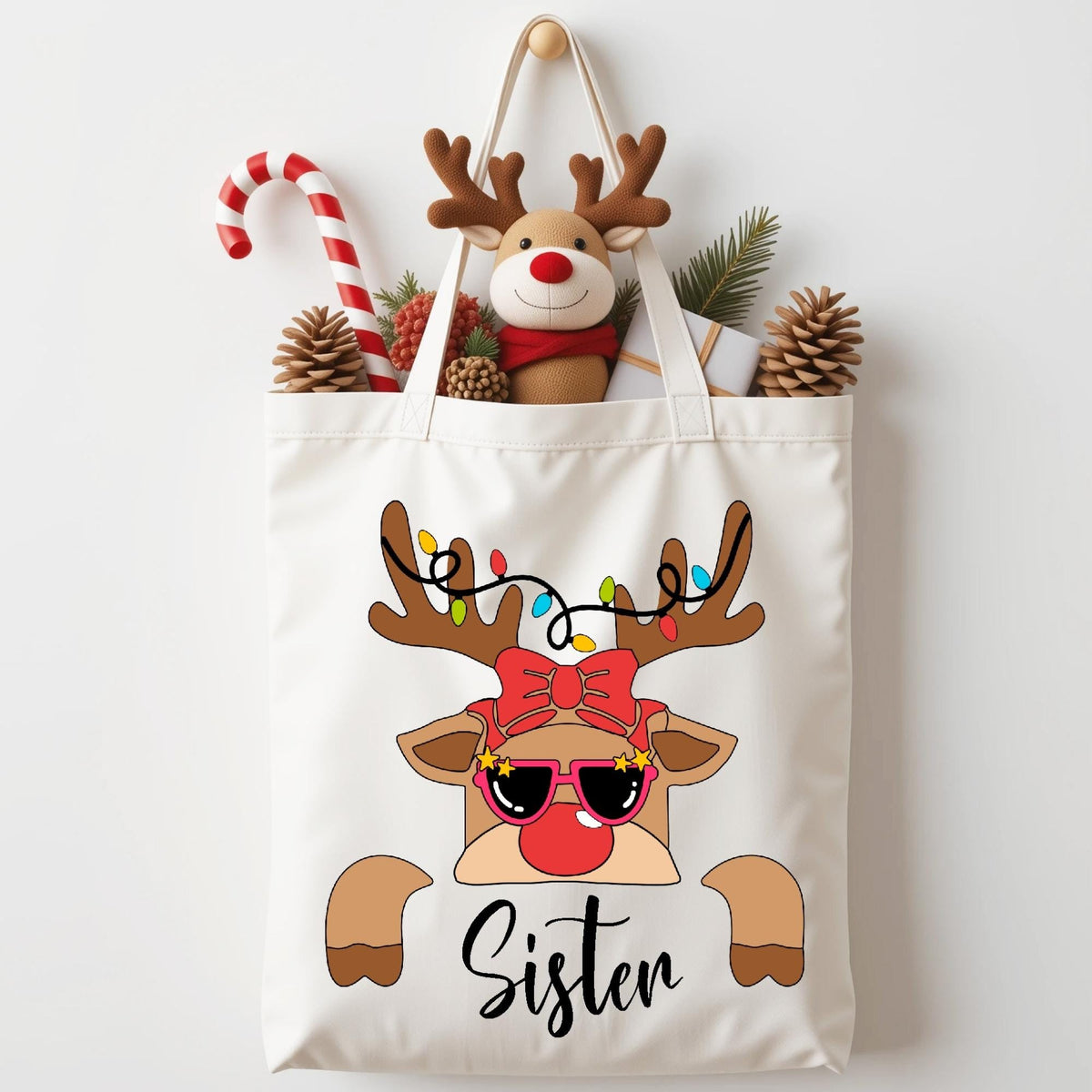 Reindeer Family Christmas Tote Bag, Personalized Christmas Canvas Bag, Custom Christmas Bag, Matching Xmas Party Tote Bags, Christmas Gift