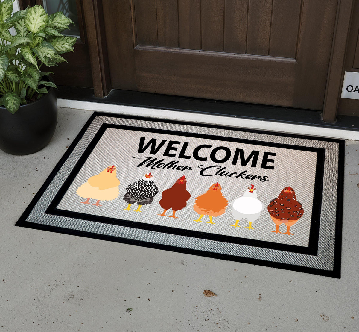 Welcome Mother Cluckers Doormat, Funny Chicken Welcome Mat, Humorous Farmhouse Home Decor