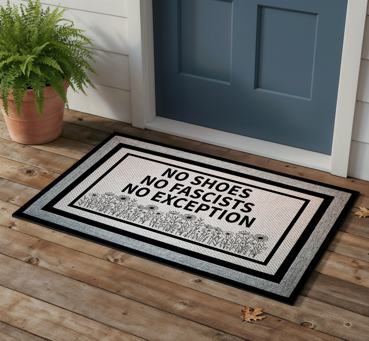 No Shoes No Fascists No Exception Doormat, Floral Anti Fascist Welcome Mat