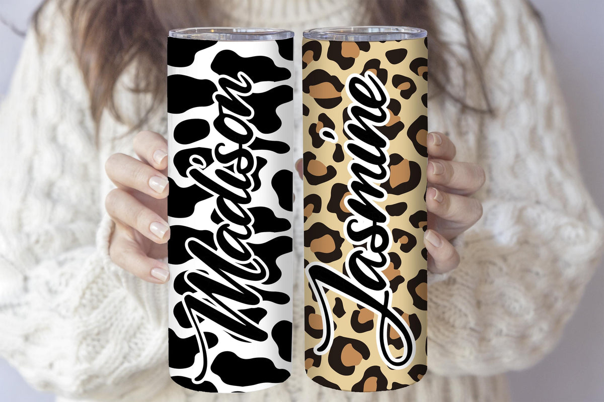 Personalized Animal Print Tumbler With Straw, Fashionable Birthday Gift For Women