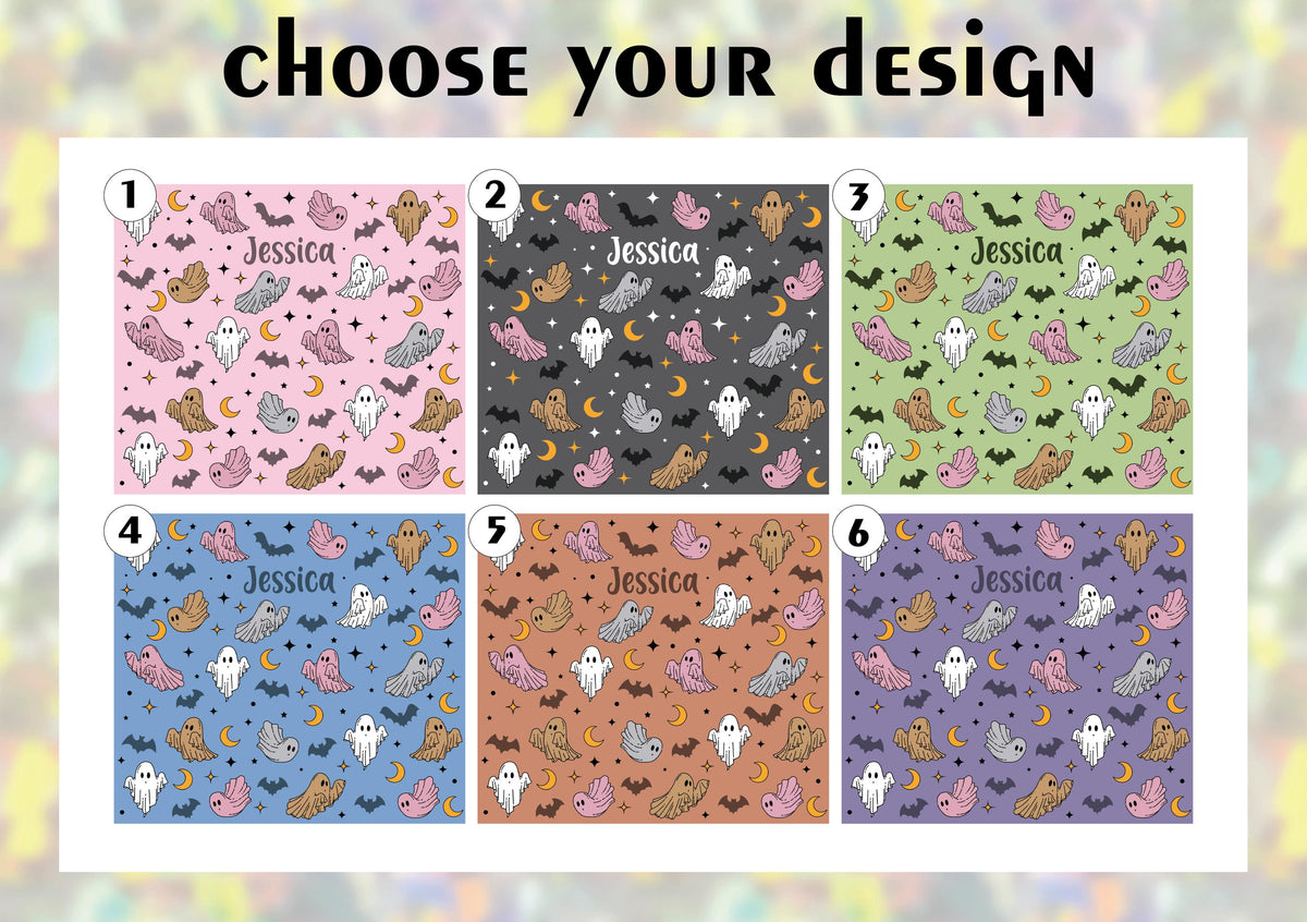 Customizable Colorful Ghost And Bats Pattern Tumbler With Straw