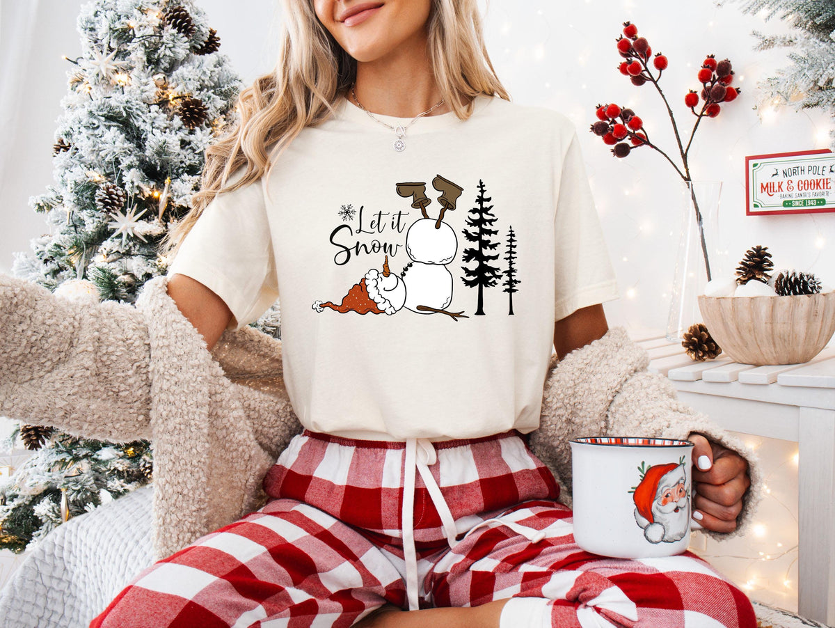 Let It Snow T-Shirt, Santa Snowman Shirt, Funny Holiday Gift Tee, Christmas Family Sweatshirt