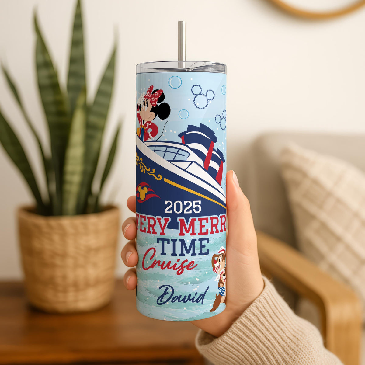 Personalized Christmas Cruise Tumbler with Straw, Holiday Travel Cup, Custom Name Gift