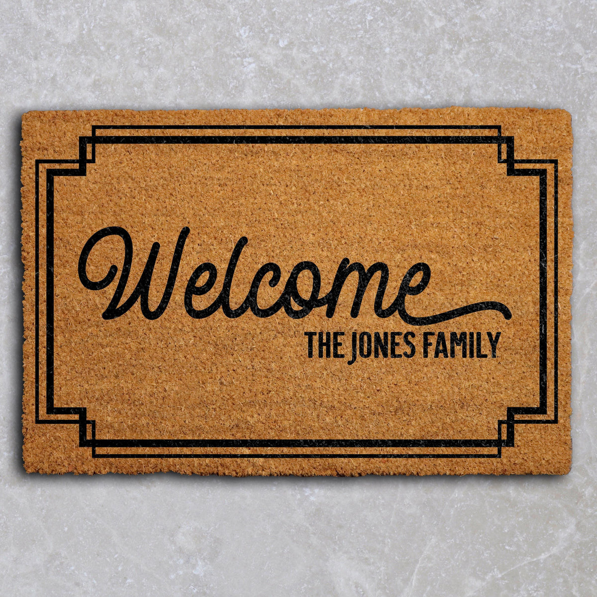 Personalized Welcome Mat, Custom Family Name Doormat, Elegant Front Porch Coir Rug