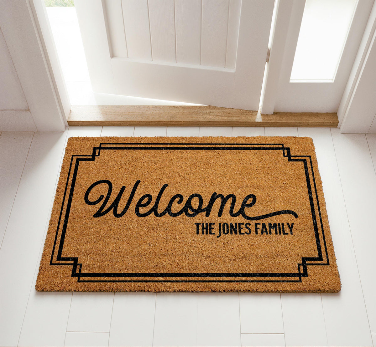 Personalized Welcome Mat, Custom Family Name Doormat, Elegant Front Porch Coir Rug