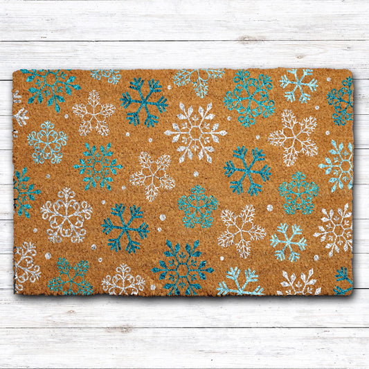 Winter Snowflake Doormat, Colorful Snowflakes Pattern Welcome Mat, Christmas Holiday Gift